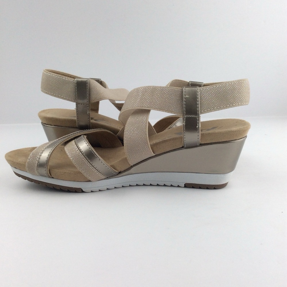 Anne Klein Sport Wedge Sandals Metallic Champagne Pewter 7M Old Money Glam - Picture 5 of 10
